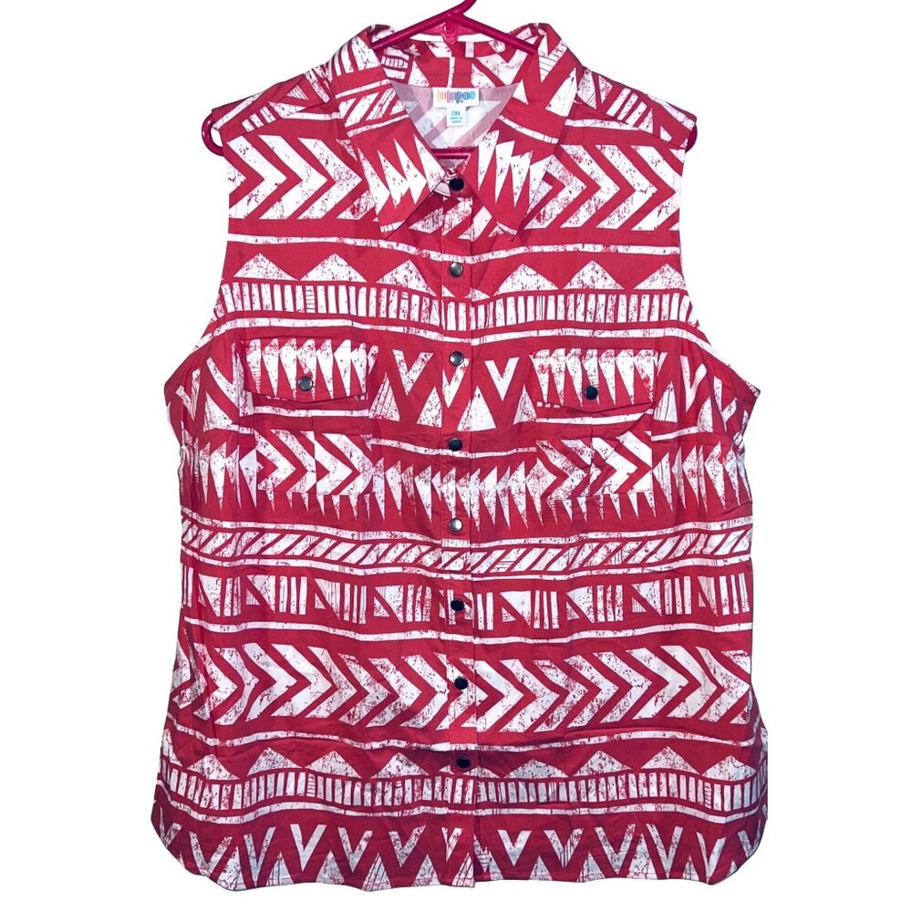 LuLaRoe Pink & White Sleeveless Button-Up Top 2XL Lightweight Womens Apparel